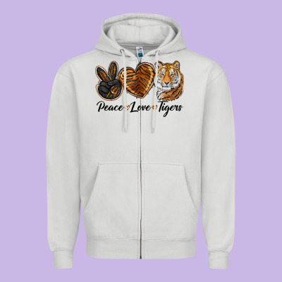 Peace Love Tigers Zipper Hoodie Designed By Lillyallendesigns