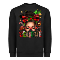 Black christmas believe afro messy bun Heavyweight Sweatshirt - texasbilliewilder