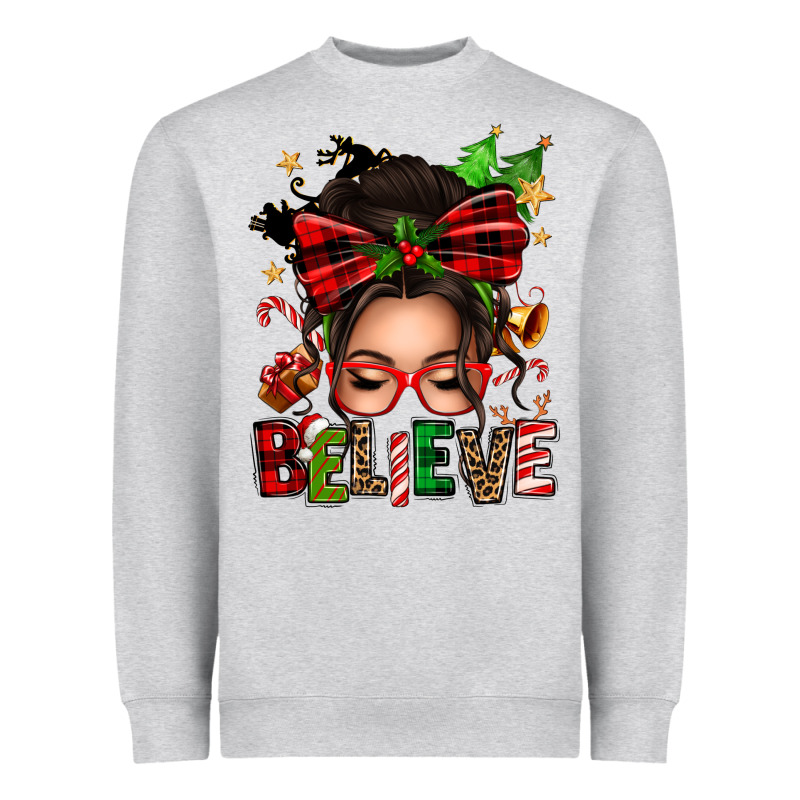 Christmas Believe Afro Messy Bun Heavyweight Sweatshirt by texasbilliewilder | Teevron