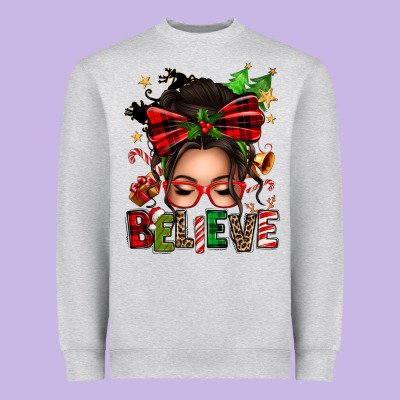 Christmas Believe Afro Messy Bun Heavyweight Sweatshirt Designed By Texasbilliewilder