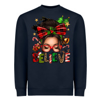 Navy christmas believe afro messy bun Heavyweight Sweatshirt - texasbilliewilder