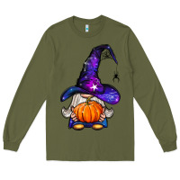 Army Green witch gnome with pumpkin Long Sleeve Tee - BundleAndBundleShop