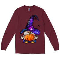 Burgundy witch gnome with pumpkin Long Sleeve Tee - BundleAndBundleShop
