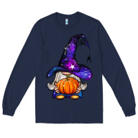 Navy witch gnome with pumpkin Long Sleeve Tee - BundleAndBundleShop