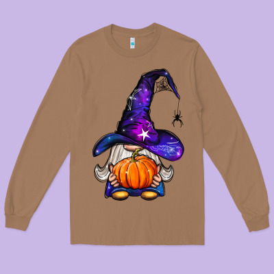 Witch Gnome With Pumpkin Long Sleeve Tee Designed By Bundleandbundleshop