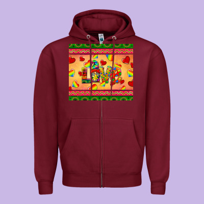 Autism Awareness Love Zipper Hoodie Designed By Barkaloodesign