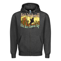Charcoal Heather aint goin down til the sun comes up cowboy Zipper Hoodie - NancyCooperArtShop