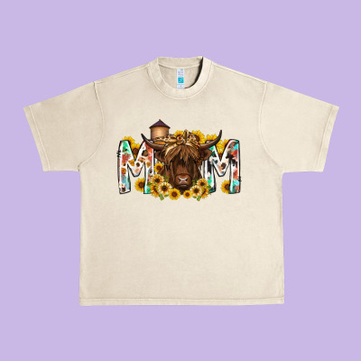 Mom Highland Cow Urban Heavy Tee Designed By Racoondesign