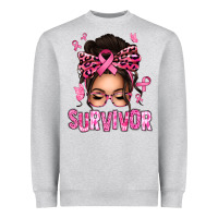 Heather Grey breast cancer survivor afro messy bun Heavyweight Sweatshirt - texasbilliewilder