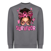 Breast Cancer Survivor Afro Messy Bun Heavyweight Sweatshirt | Teevron