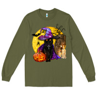 Army Green black witch cat coffin and moon Long Sleeve Tee - BundleAndBundleShop