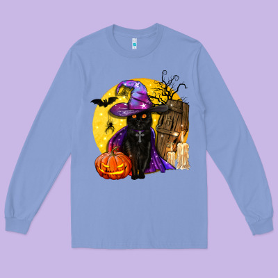 Black Witch Cat Coffin And Moon Long Sleeve Tee Designed By Bundleandbundleshop