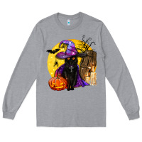 Heather Grey black witch cat coffin and moon Long Sleeve Tee - BundleAndBundleShop