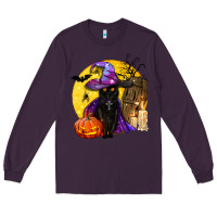 Plum black witch cat coffin and moon Long Sleeve Tee - BundleAndBundleShop