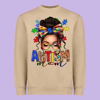 Autism Mom Afro Messy Bun Heavyweight Sweatshirt Designed By Texasbilliewilder