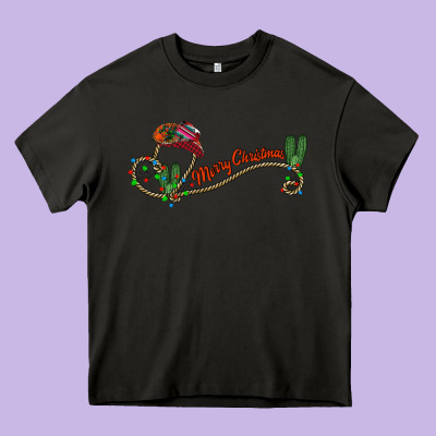 Merry Christmas Western Heavy Core Tee Designed By Cowhidedigitalart