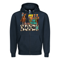 Navy and they call the thing rodeo Zipper Hoodie - NancyCooperArtShop