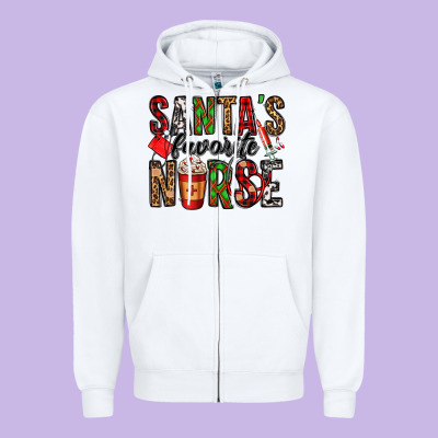Santa's Favorite Nurse Zipper Hoodie Designed By Jasminsmagicworld