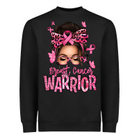 Black brest cancer warrior afro messy bun Heavyweight Sweatshirt - texasbilliewilder