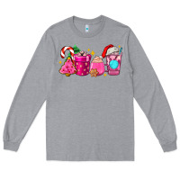 Heather Grey pink christmas coffee cups Long Sleeve Tee - AdoDesignShop