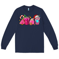 Navy pink christmas coffee cups Long Sleeve Tee - AdoDesignShop
