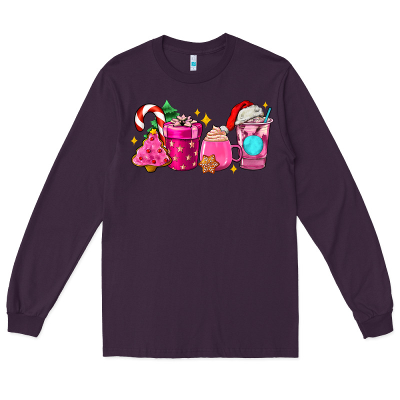 Pink Christmas Coffee Cups Long Sleeve Tee by AdoDesignShop | Teevron