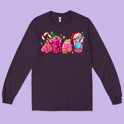 Pink Christmas Coffee Cups Long Sleeve Tee Designed By Adodesignshop