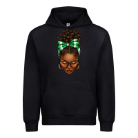 Black Afro Messy Bun Green and White Bow Urban Hoodie - texasbilliewilder