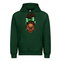Forest Green Afro Messy Bun Green and White Bow Urban Hoodie - texasbilliewilder