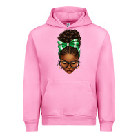 Fuchsia Pink Afro Messy Bun Green and White Bow Urban Hoodie - texasbilliewilder