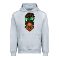 Heather Grey Afro Messy Bun Green and White Bow Urban Hoodie - texasbilliewilder