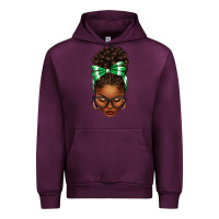Mauve Wine Afro Messy Bun Green and White Bow Urban Hoodie - texasbilliewilder