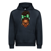 Navy Afro Messy Bun Green and White Bow Urban Hoodie - texasbilliewilder