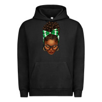Pigment Black Afro Messy Bun Green and White Bow Urban Hoodie - texasbilliewilder