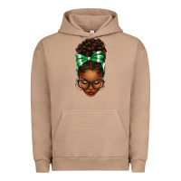 Pigment Burro Afro Messy Bun Green and White Bow Urban Hoodie - texasbilliewilder