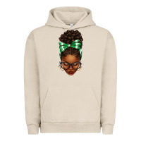 Pigment French Oak Afro Messy Bun Green and White Bow Urban Hoodie - texasbilliewilder