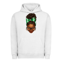 Pigment Lunar Rock Afro Messy Bun Green and White Bow Urban Hoodie - texasbilliewilder