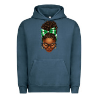 Pigment Midnight Navy Afro Messy Bun Green and White Bow Urban Hoodie - texasbilliewilder