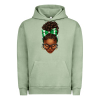 Pigment Oil Green Afro Messy Bun Green and White Bow Urban Hoodie - texasbilliewilder