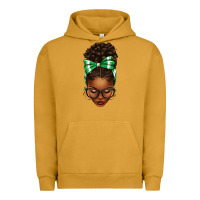 Pigment Peanut Butter Afro Messy Bun Green and White Bow Urban Hoodie - texasbilliewilder