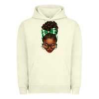 Pigment Pistachio Afro Messy Bun Green and White Bow Urban Hoodie - texasbilliewilder