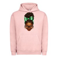 Pigment Salmon Afro Messy Bun Green and White Bow Urban Hoodie - texasbilliewilder