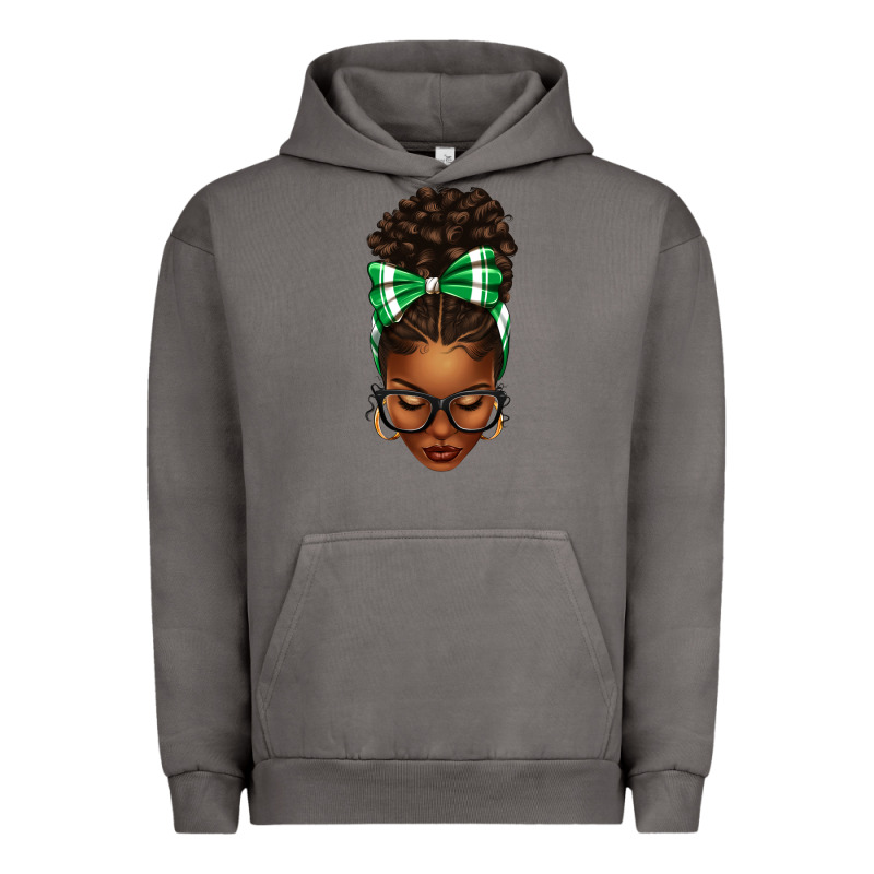 Afro Messy Bun Green And White Bow Urban Hoodie by texasbilliewilder | Teevron