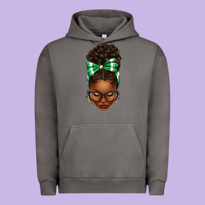 Afro Messy Bun Green And White Bow Urban Hoodie Designed By Texasbilliewilder