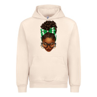Sandshell Afro Messy Bun Green and White Bow Urban Hoodie - texasbilliewilder