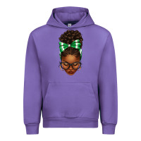 Tulip Afro Messy Bun Green and White Bow Urban Hoodie - texasbilliewilder