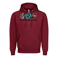 Burgundy peace love triceratops horridus Zipper Hoodie - LillyAllenDesigns