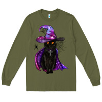 Army Green black witch cat Long Sleeve Tee - BundleAndBundleShop