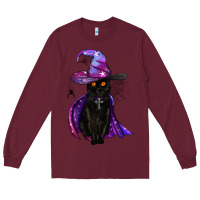 Burgundy black witch cat Long Sleeve Tee - BundleAndBundleShop