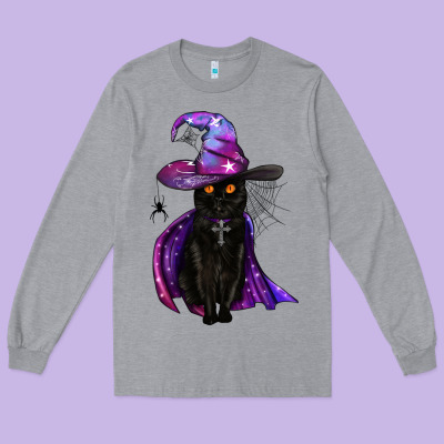 Black Witch Cat Long Sleeve Tee Designed By Bundleandbundleshop